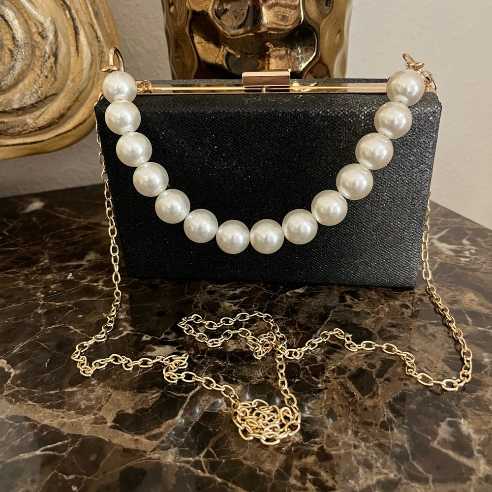 Bella Collection “Like New” Black & Silver Evening Bag with Changeable Handles